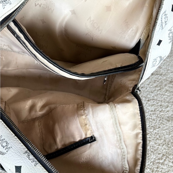 MCM Monogrammed Backpack in White and Black with Studs - Picture 8 of 11